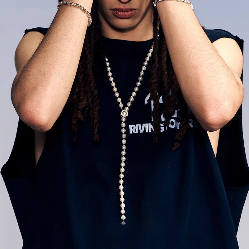 Long pearl hip-hop necklace