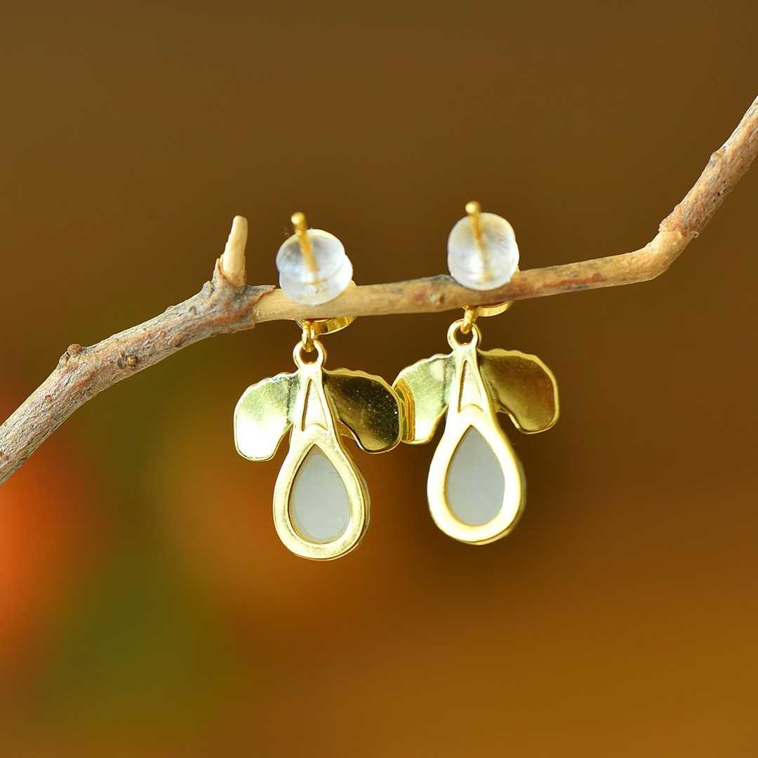 925 Silver Inlaid Nephrite "Blessings Before Eyes" Teardrop Enamel Earrings