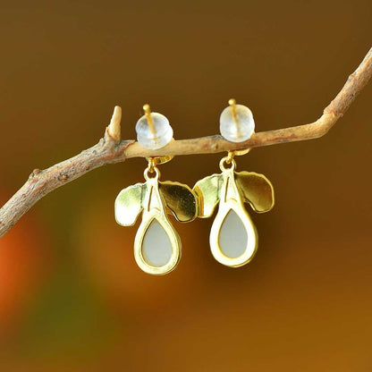925 Silver Inlaid Nephrite "Blessings Before Eyes" Teardrop Enamel Earrings