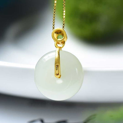 S925 Silver Inlaid Hetian Nephrite "Complete & Perfect" Pendant