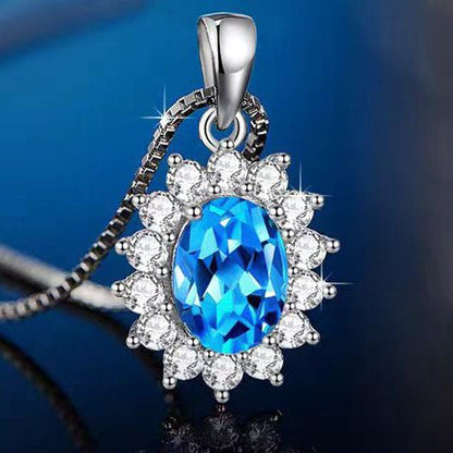 Elegant and noble blue zircon exquisite craftsmanship inlaid pendant necklace - jewelry - weilin.com