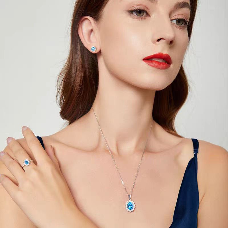 Elegant and noble blue zircon exquisite craftsmanship inlaid pendant necklace - jewelry - weilin.com