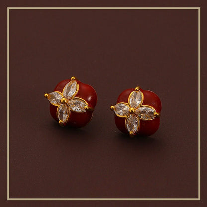 Elegant and noble retro four - leaf clover zircon red oil drop earrings - jewelry - weilin.com