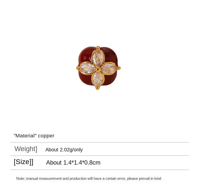 Elegant and noble retro four - leaf clover zircon red oil drop earrings - jewelry - weilin.com