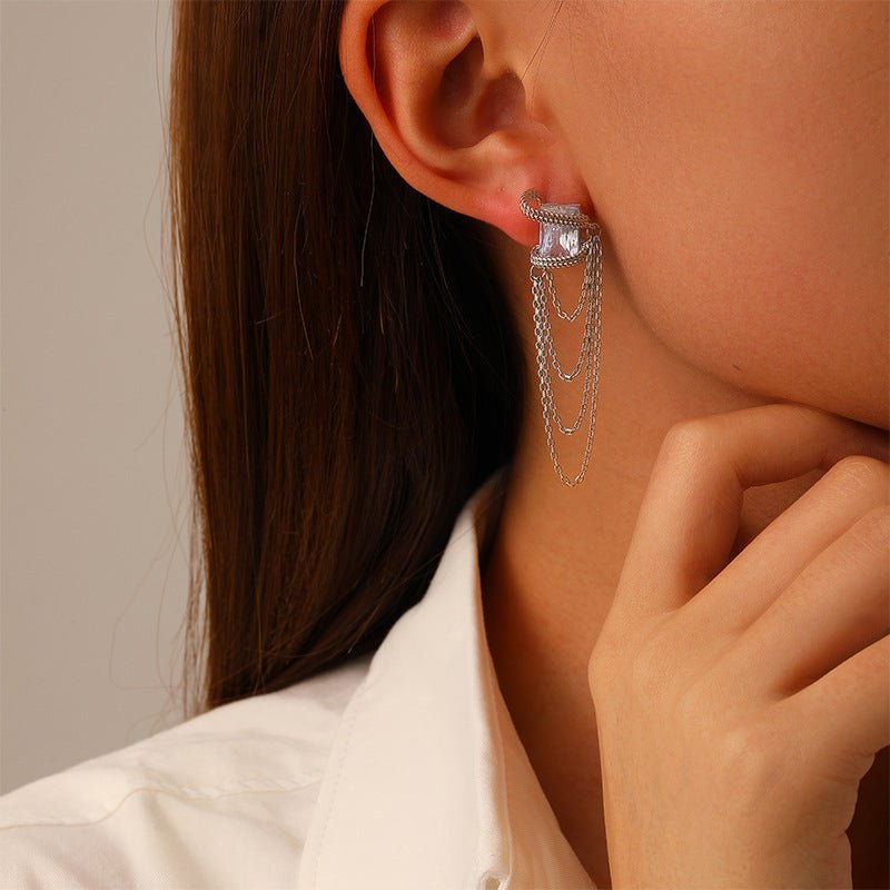 Elegant and noble zircon tassel earrings - jewelry - weilin.com