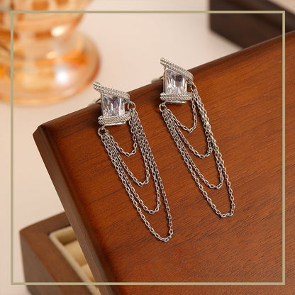 Elegant and noble zircon tassel earrings - jewelry - weilin.com