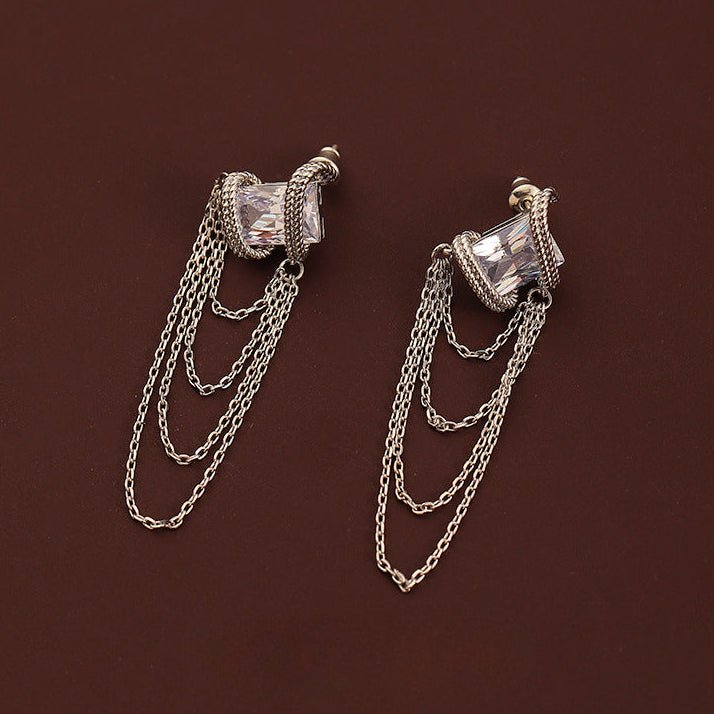 Elegant and noble zircon tassel earrings - jewelry - weilin.com
