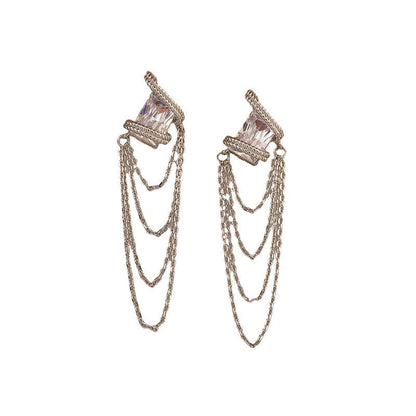 Elegant and noble zircon tassel earrings - jewelry - weilin.com