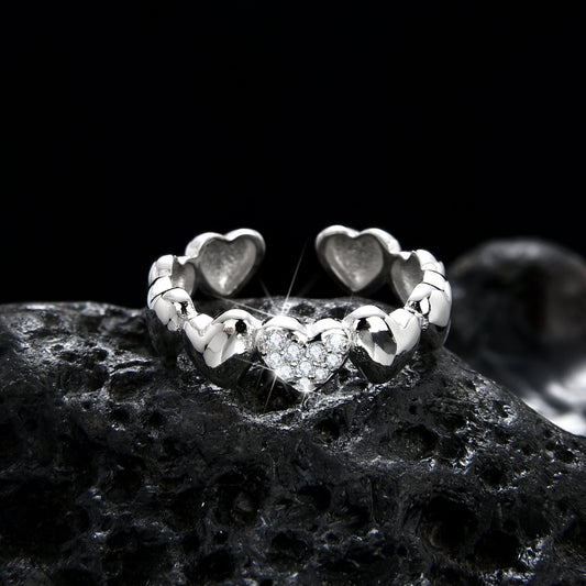 Elegant and shining heart stitching open ring - jewelry - weilin.com