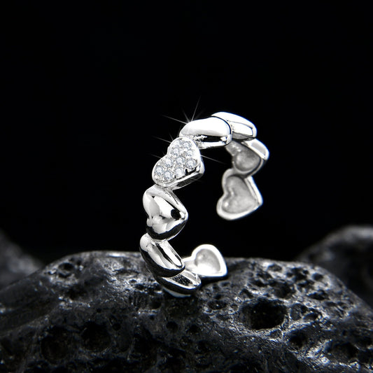 Elegant and shining heart stitching open ring - jewelry - weilin.com