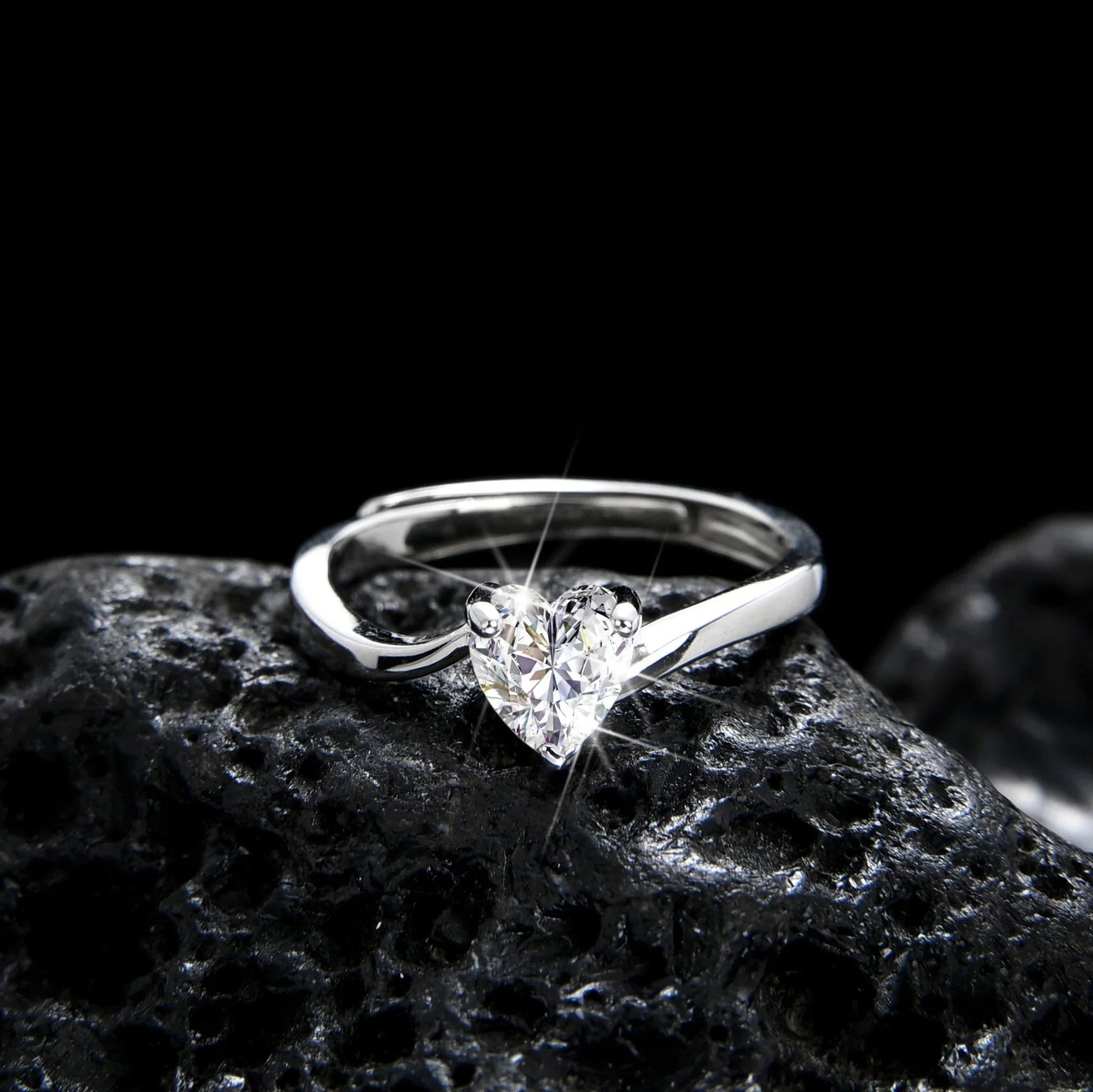 Elegant Heart Shape Cubic Zirconia Open Ring - jewelry - weilin.com