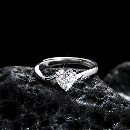 Elegant Heart Shape Cubic Zirconia Open Ring - jewelry - weilin.com