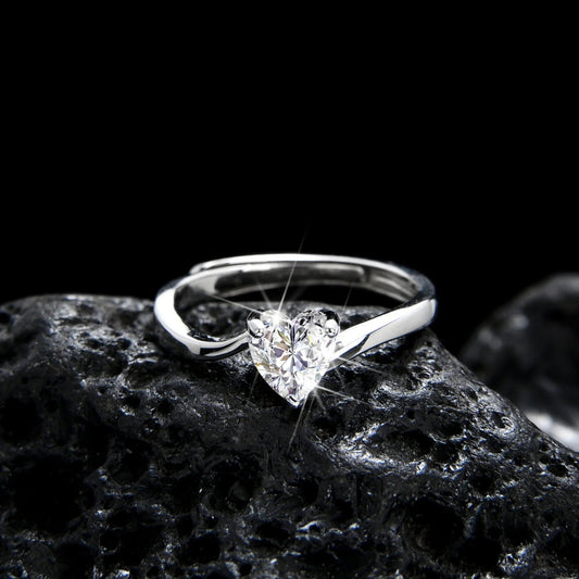 Elegant Heart Shape Cubic Zirconia Open Ring - jewelry - weilin.com