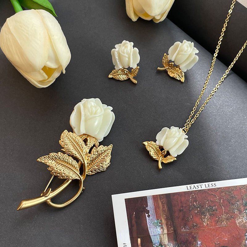 Elegant tulip flower silver needle earrings ladies necklace - jewelry - weilin.com