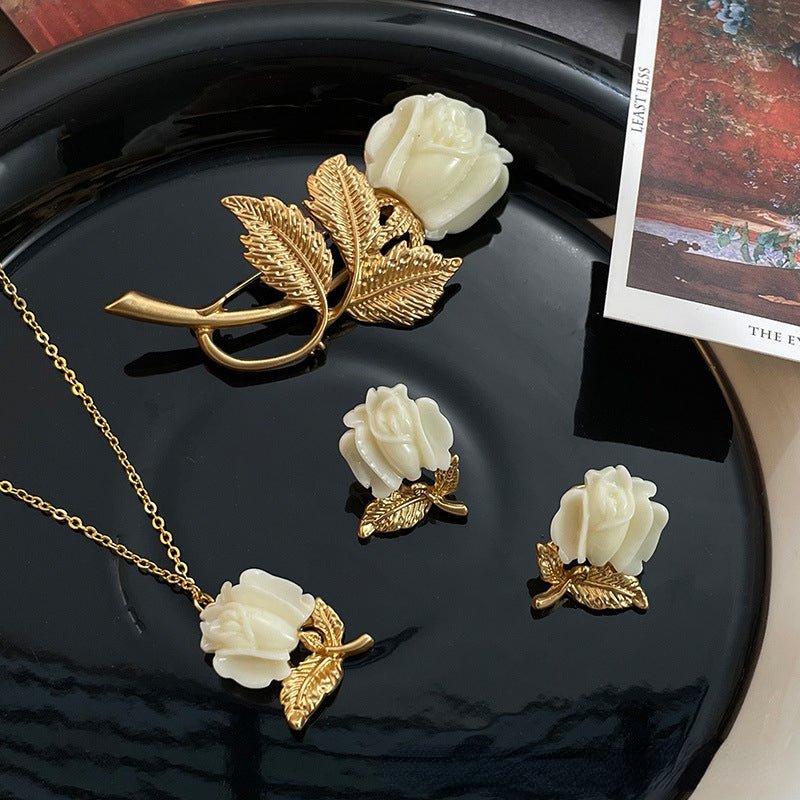 Elegant tulip flower silver needle earrings ladies necklace - jewelry - weilin.com