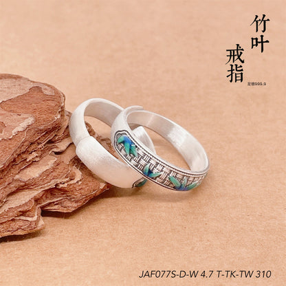 Enamel bamboo leaf and peach flower sterling silver ring - jewelry - weilin.com