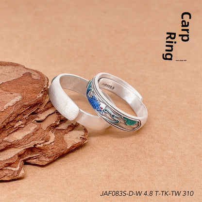 Enamel bamboo leaf and peach flower sterling silver ring - jewelry - weilin.com