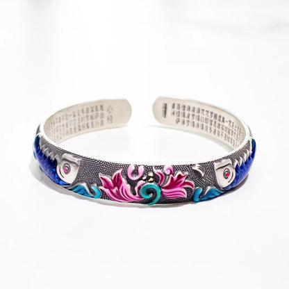 Enamel Carp Heart Sutra Sterling Silver Bracelet - jewelry - weilin.com