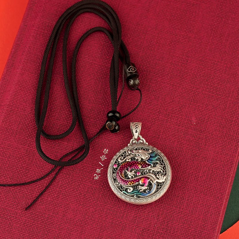 Enamel dragon playing with pearl sterling silver pendant - jewelry - weilin.com