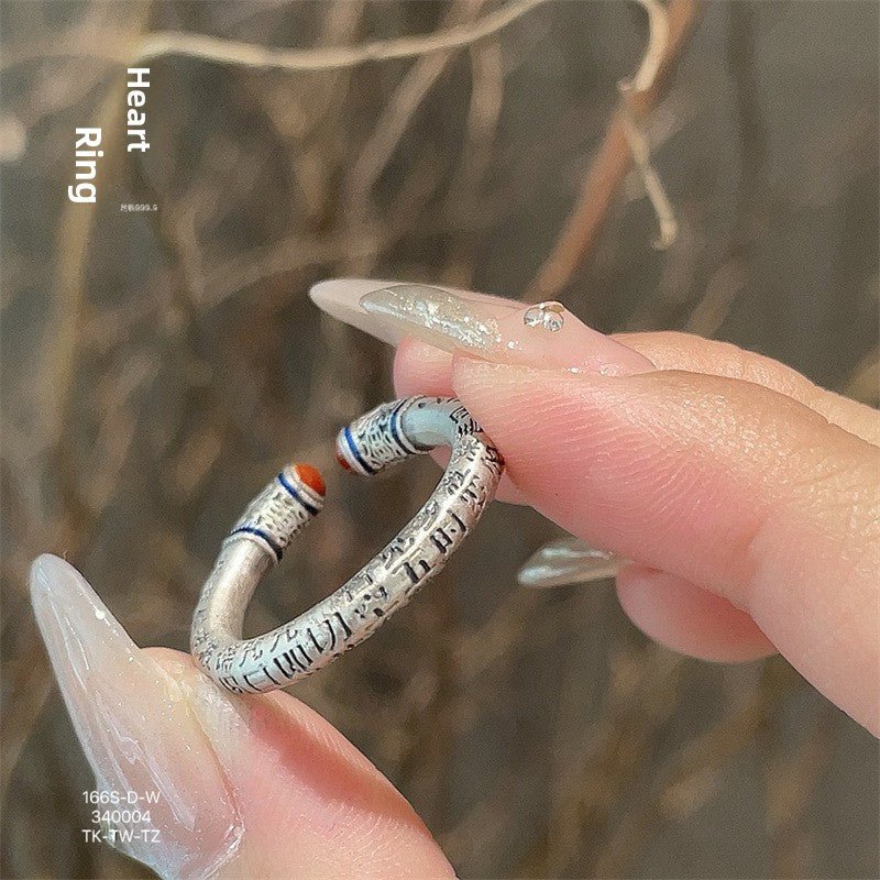 Enamel scripture open sterling silver ring - jewelry - weilin.com