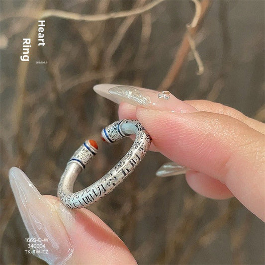 Enamel scripture open sterling silver ring - jewelry - weilin.com