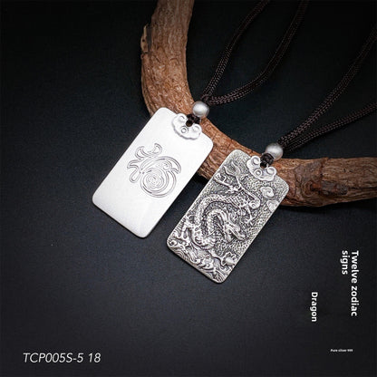 Engraved Chinese Zodiac Sterling Silver Pendant Necklace - jewelry - weilin.com