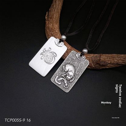 Engraved Chinese Zodiac Sterling Silver Pendant Necklace - jewelry - weilin.com