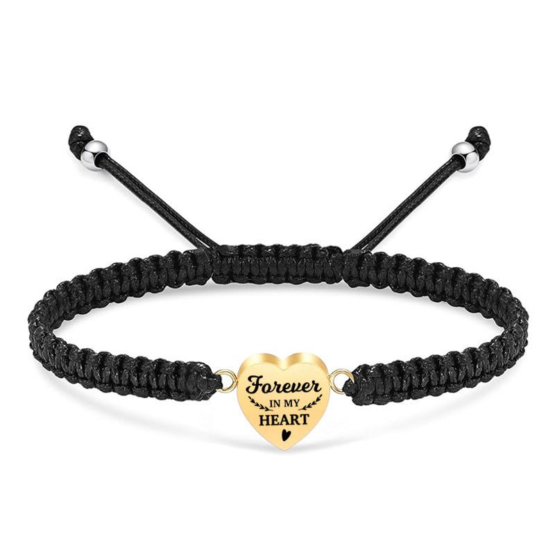 Engraved heart - shaped woven rope bracelet - jewelry - weilin.com