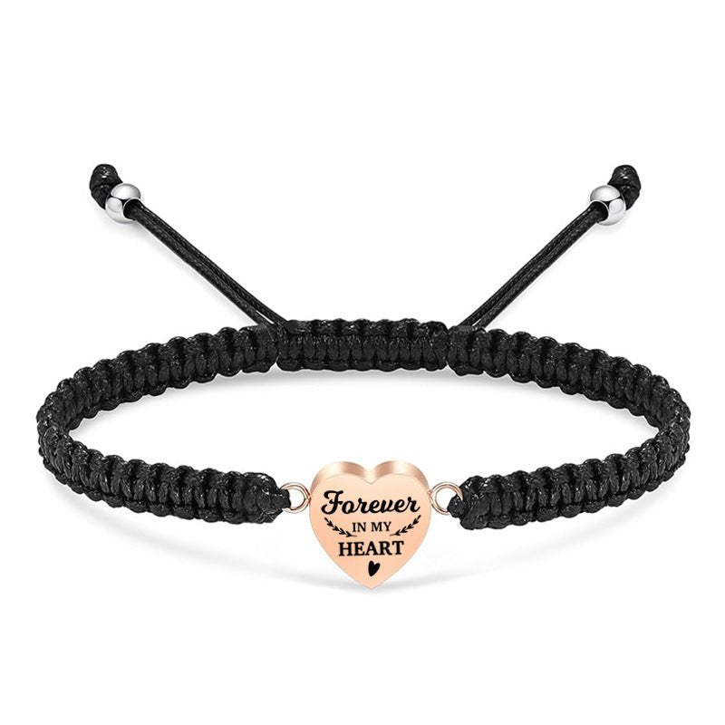 Engraved heart - shaped woven rope bracelet - jewelry - weilin.com