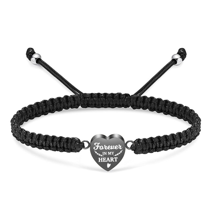 Engraved heart - shaped woven rope bracelet - jewelry - weilin.com