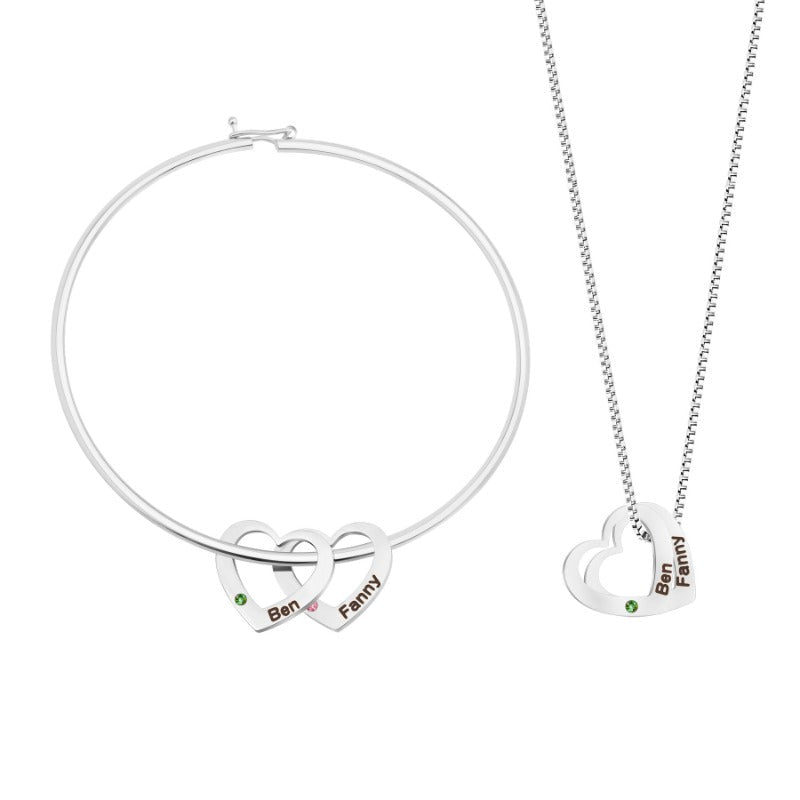 Engraved peach heart birthstone bracelet - jewelry - weilin.com