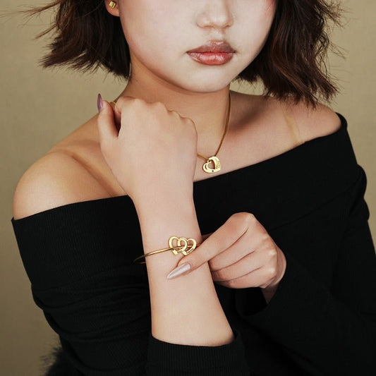 Engraved peach heart birthstone bracelet - jewelry - weilin.com