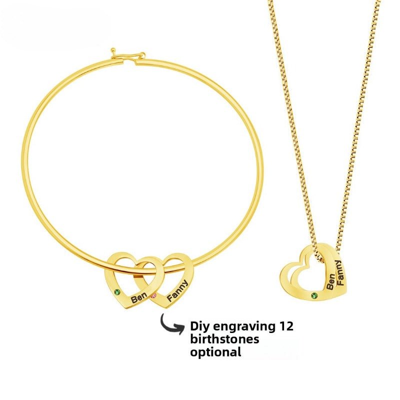 Engraved peach heart birthstone bracelet - jewelry - weilin.com