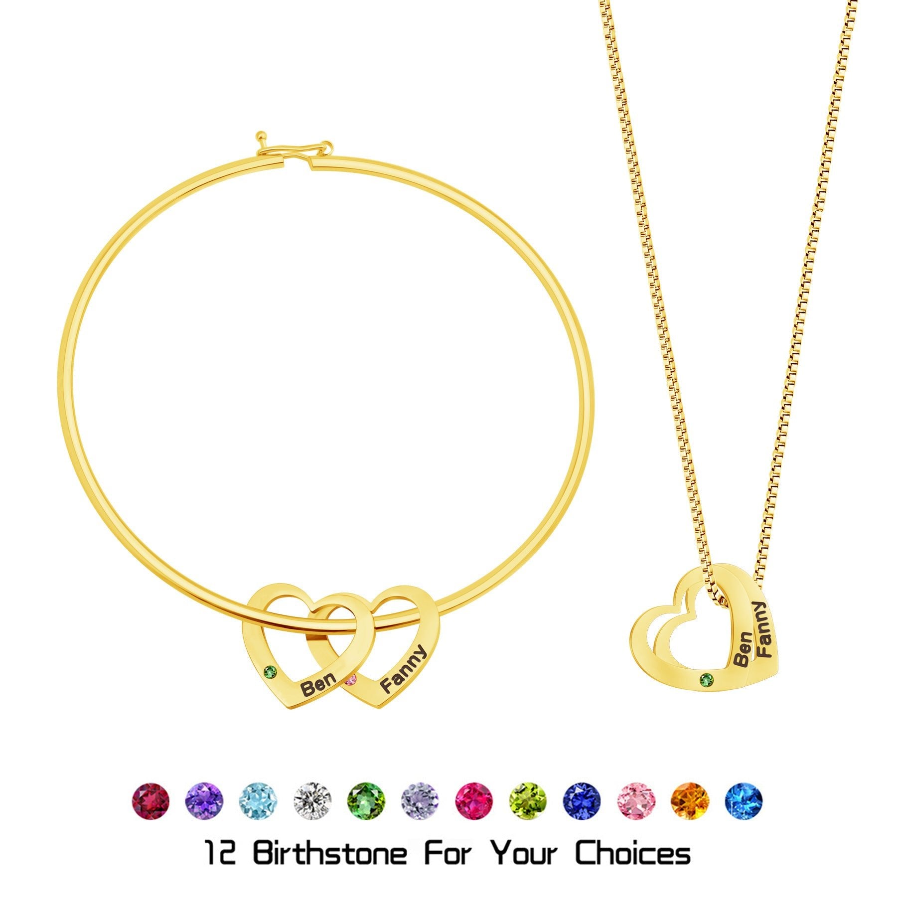 Engraved peach heart birthstone bracelet - jewelry - weilin.com