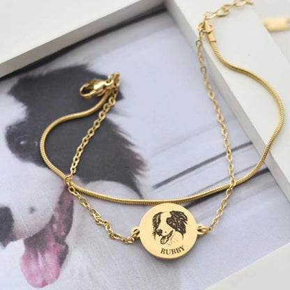 Engraved pet portrait double - layer bracelet - jewelry - weilin.com