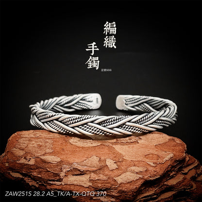 Ethnic retro woven sterling silver bracelet - jewelry - weilin.com