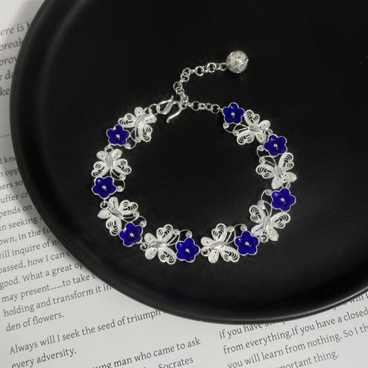 Ethnic style butterfly flower sterling silver bracelet - jewelry - weilin.com