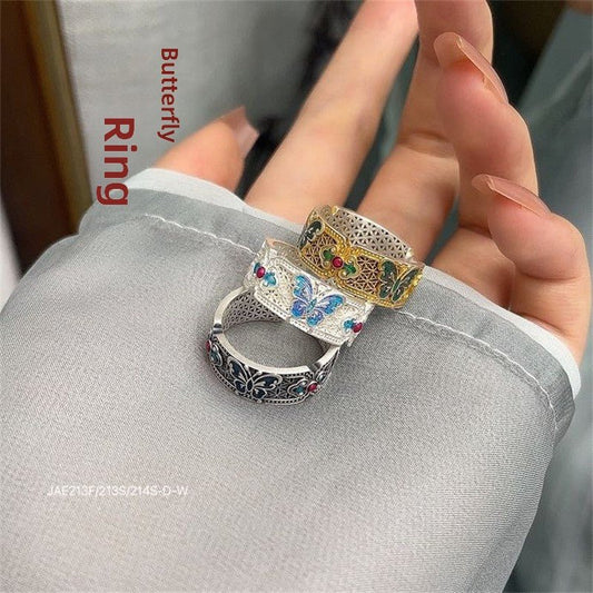 Ethnic style butterfly hollow ring - jewelry - weilin.com