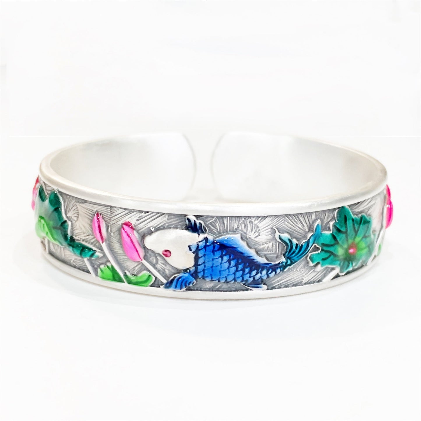 Ethnic style carp lotus sterling silver bracelet - jewelry - weilin.com