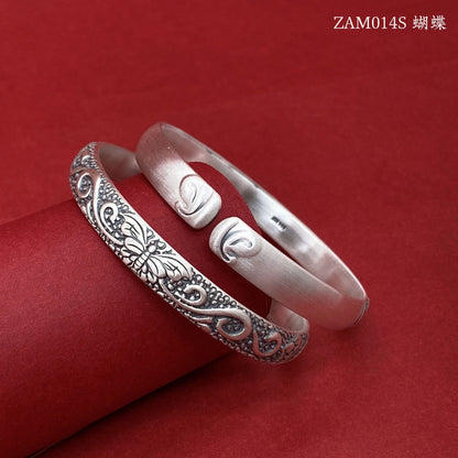 Ethnic style embossed round bead butterfly sterling silver bracelet - jewelry - weilin.com
