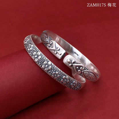 Ethnic style embossed round bead butterfly sterling silver bracelet - jewelry - weilin.com