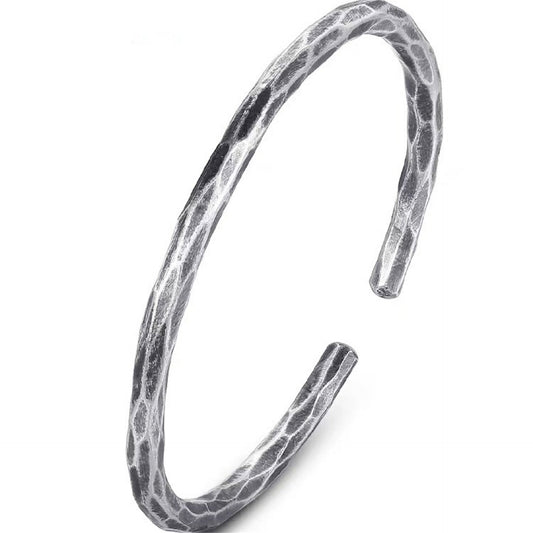 Ethnic style hammered round stick sterling silver bracelet - jewelry - weilin.com