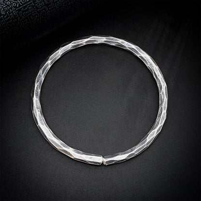 Ethnic style hammered round stick sterling silver bracelet - jewelry - weilin.com