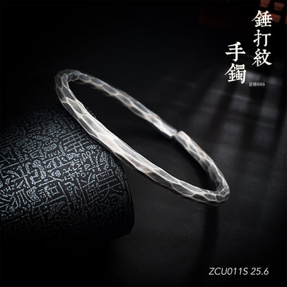 Ethnic style hammered round stick sterling silver bracelet - jewelry - weilin.com