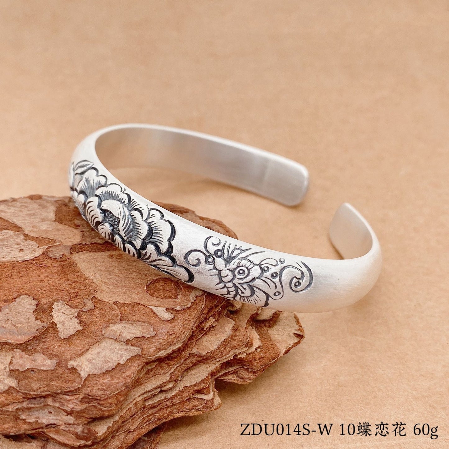 Ethnic style lotus peony sterling silver bracelet - jewelry - weilin.com