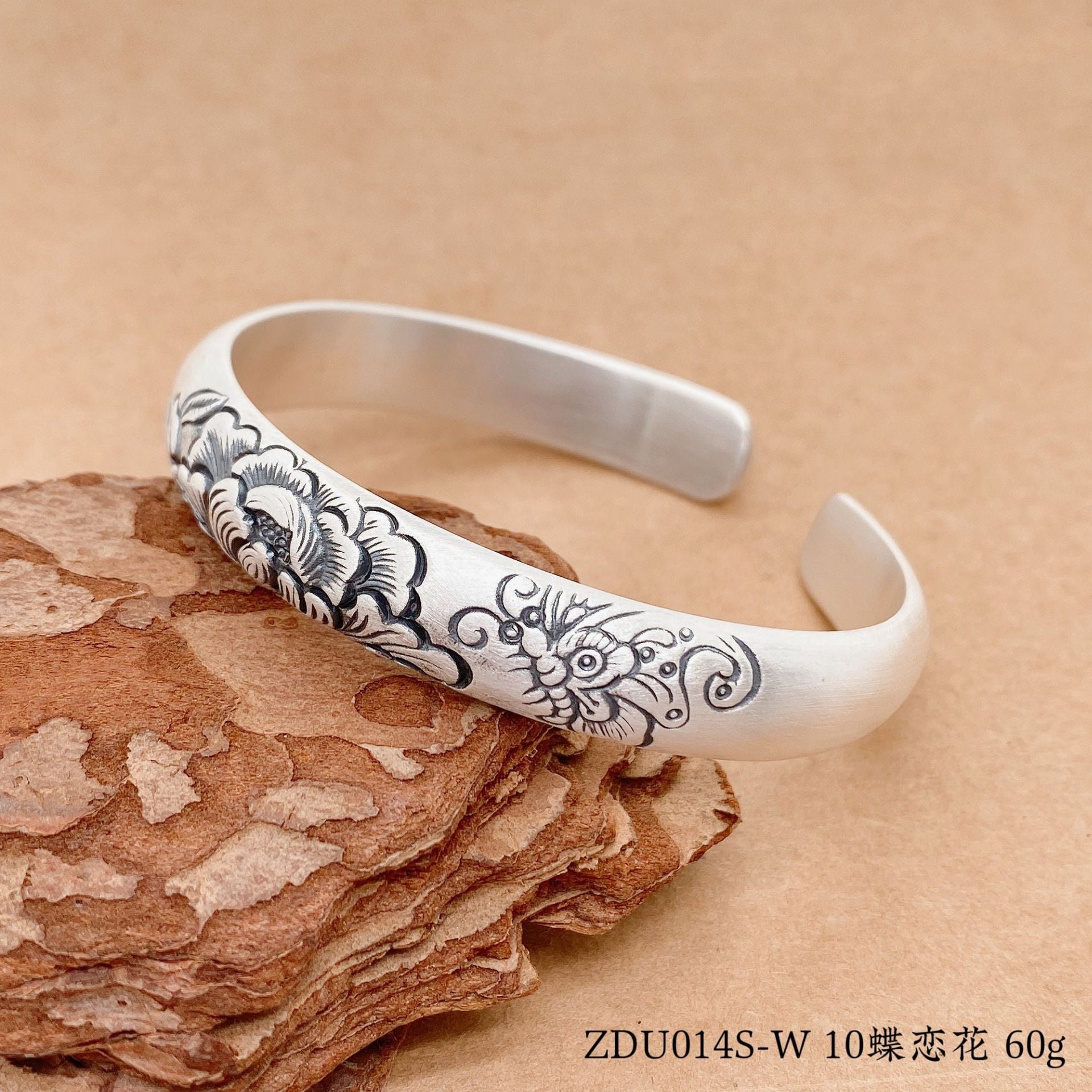 Ethnic style lotus peony sterling silver bracelet - jewelry - weilin.com