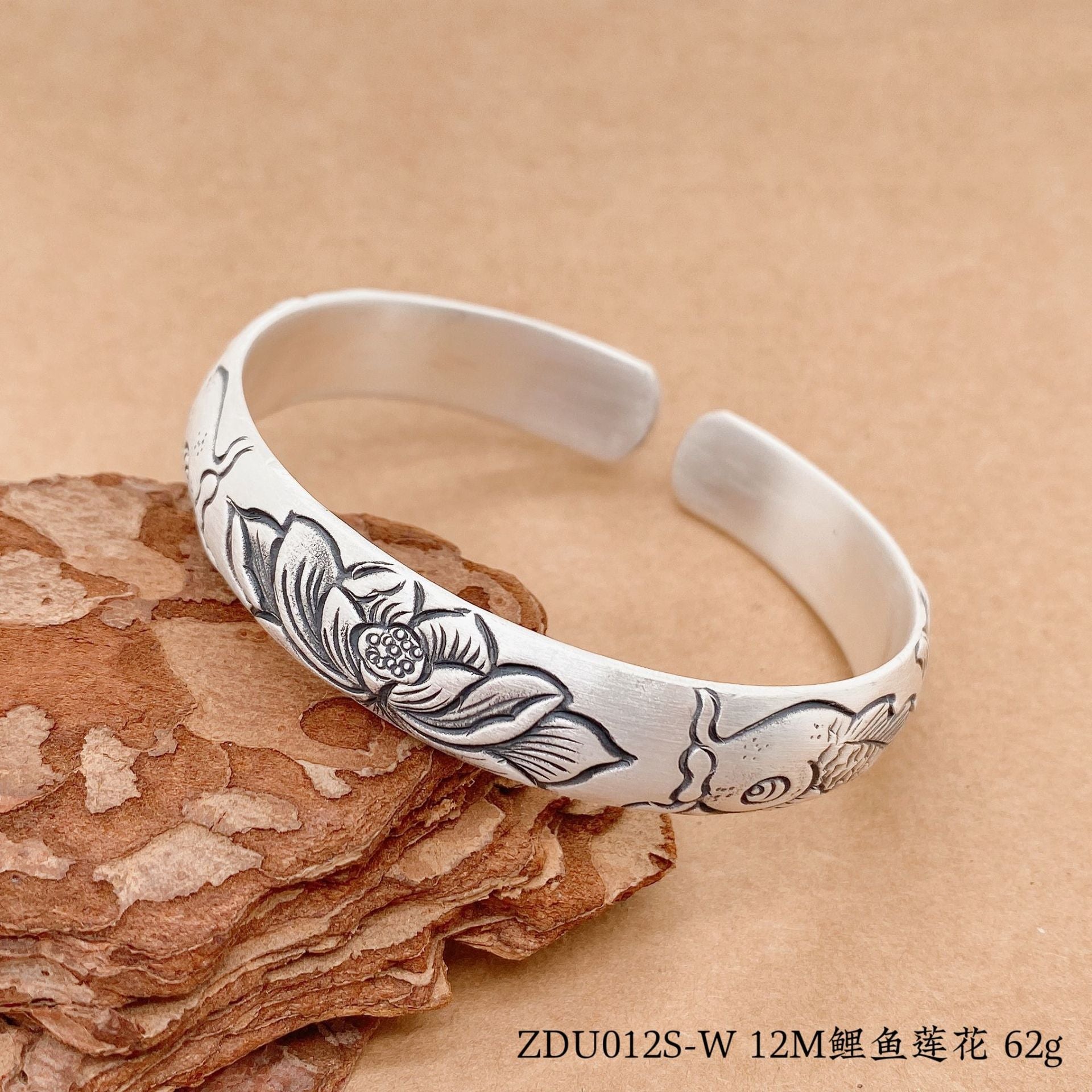 Ethnic style lotus peony sterling silver bracelet - jewelry - weilin.com
