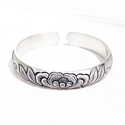 Ethnic style lotus sterling silver bracelet - jewelry - weilin.com