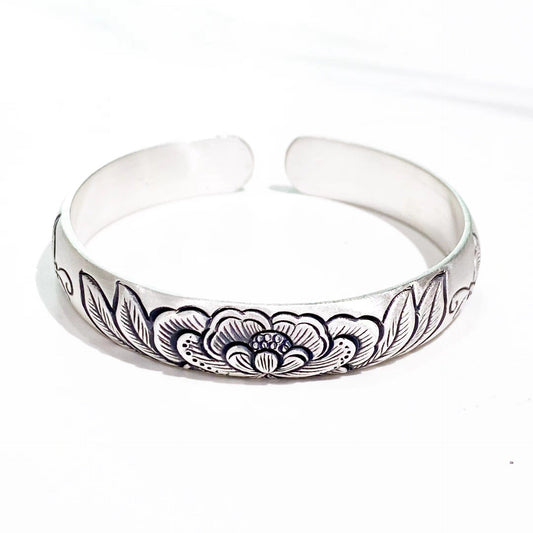 Ethnic style lotus sterling silver bracelet - jewelry - weilin.com