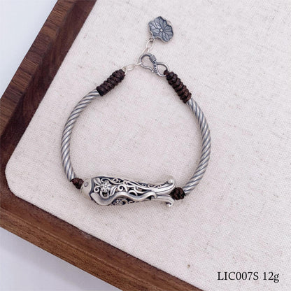 Ethnic style lucky fish sterling silver bracelet - jewelry - weilin.com